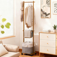 木马人 挂衣架落地衣帽架子 滚轮置物立式新款晾衣架 茶色（360°万向滚轮）