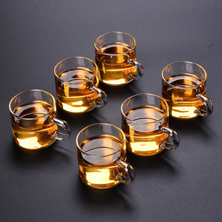 全适高硼硅玻璃耐热小茶杯100ml*6只装带把功夫茶杯花茶品茗茶具套装 茗茶杯6只装100ml