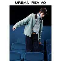 URBAN REVIVO 流光风拼接翻领棉质牛仔外套 浅蓝 M