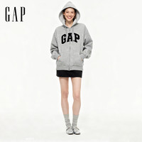 Gap 男女装秋季款LOGO拉链抓绒宽松卫衣休闲外套美版851516 浅灰色 XL 美码 2XL亚洲码185/108A
