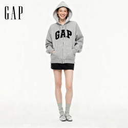 Gap 男女装秋季款LOGO拉链抓绒宽松卫衣休闲外套美版851516 浅灰色 XL 美码 2XL亚洲码185/108A