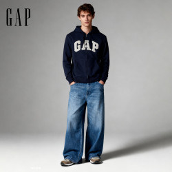 Gap 男女装秋季款LOGO拉链抓绒宽松卫衣休闲外套美版851516 海军蓝