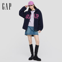 盖璞女装2025秋季Logo灯芯绒贴布绣宽松连帽衫保暖卫衣792561 海军蓝 M (165/84A) 亚洲尺码