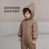 babylove婴幼儿夹棉连体衣冬季保暖哈衣爬服宝宝北欧连帽外出服 莓果棕