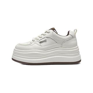 百丽 小白鞋女 厚底增高舒适休闲板鞋 B3012AM6 米白色/咖 38