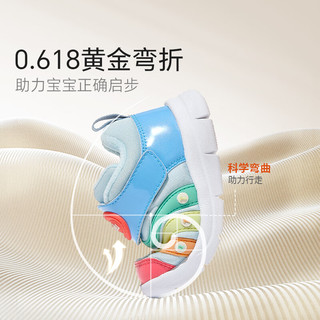 卡特兔毛毛虫童鞋秋冬加绒儿童运动鞋软底学步鞋1-3岁防滑棉鞋休闲鞋 蓝红-皮面 24 内长14.5cm  脚长13.6-14.2