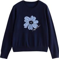 初语针织衫女2025秋季新款绿绒蒿提花植物系软糯打底衫百搭上衣 藏青色