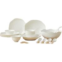 永丰源白月光20/33头餐具套装 高档浮雕餐具简约精致碗碟纯白适用微波炉 餐具(6人位) 20头