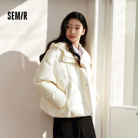 森马羽绒服女90绒秋冬短款特宽松连帽三防保暖上衣新年红色外套 奶白(白鸭绒)10534 (特宽松款介意可拍小一码) M