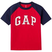 Gap男童2024春秋季纯棉logo撞色插肩短袖T恤儿童装上衣510041