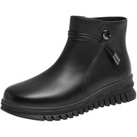 红蜻蜓 鞋子冬季款加绒女鞋皮鞋短靴防滑保暖女靴中老年人棉鞋