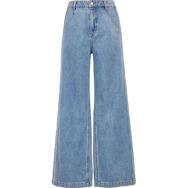 VERO MODA VEROMODA牛仔裤2025春季裤线前移设计水洗磨白阔腿牛仔裤 牛仔蓝色 M