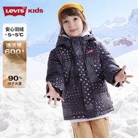 Levi's李维斯童装冬季男童中长款羽绒服经典腰果花保暖外套 黑美人 （90%灰鸭绒-清洁度600） 130 /64 充绒量111g【身高116-122cm】