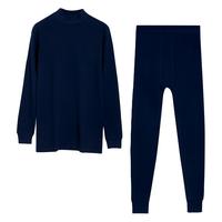 红豆居家秋冬保暖男士秋衣秋裤棉毛衫抑菌纯棉男半高领套装 藏青 XL XL 175/100