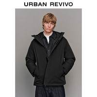 UR UR2025冬季男装流光风气质连帽抽绳羽绒服UMM150024 黑色 M