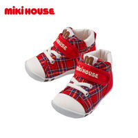 MIKIHOUSE日本制宝宝鞋学步鞋男女婴儿鞋斜纹绿格红格学步鞋四季 红色一段 内长15cm