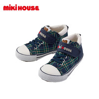 MIKIHOUSE日本制宝宝鞋学步鞋男女婴儿鞋斜纹绿格红格学步鞋四季 藏蓝色大童 内长18cm
