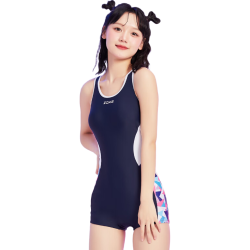 洲克 泳衣女平角连体竞技123501420 深兰/玫兰白菱形花 L