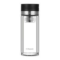 孔雀双层玻璃杯 商务办公车载水杯男高档泡茶杯子 黑色320ml