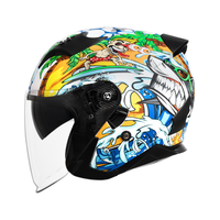 野马(YEMA)摩托车头盔电动车男女四季通用3C认证成人踏板四分之三盔帽 珍珠白鲨鱼黄花【透明+防雾贴】 L码