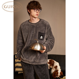 果壳（Gukoo）睡衣男冬季迪士尼系列保暖男士简约圆领家居服套装 雾灰 XL