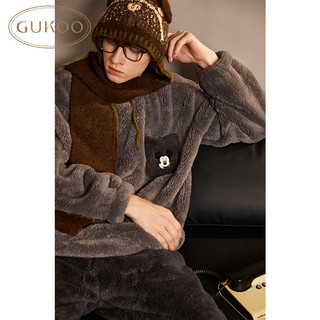 果壳（Gukoo）睡衣男冬季迪士尼系列保暖男士简约圆领家居服套装 雾灰 XL