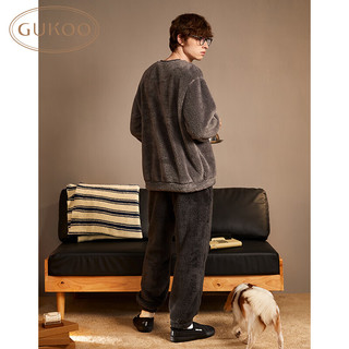 果壳（Gukoo）睡衣男冬季迪士尼系列保暖男士简约圆领家居服套装 雾灰 XL