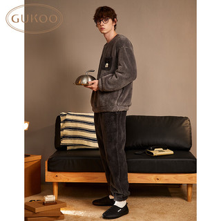 果壳（Gukoo）睡衣男冬季迪士尼系列保暖男士简约圆领家居服套装 雾灰 XL