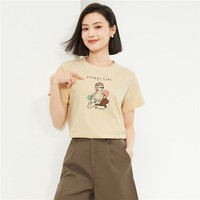 佐丹奴T恤女装纯棉名画印花圆领针织短袖T恤 13325428 05 杏色 S