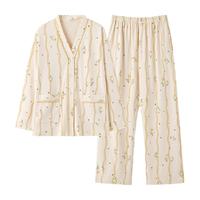 顶瓜瓜 女士睡衣秋季纯棉开衫长袖套装女休闲大码可外穿家居服