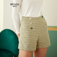 OLRAIN 女装高腰休闲格子短裤女修身显瘦宽松百搭阔腿裤