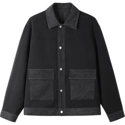 gxgjeans 男装牛仔夹克 春季翻领潮流拼接外套 黑色-1 L (175)