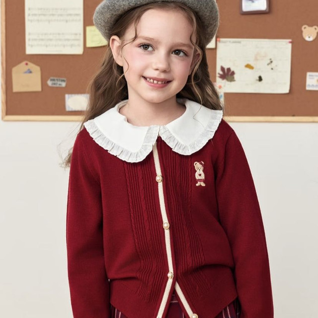 Paw in Paw PawinPaw卡通小熊童装25年秋冬新款女童毛织开衫保暖外套柔软 Navy藏青色/59 140