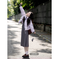 茵曼2025冬季女装云柔泡芙无胆羽绒服高充绒量鸭绒面包服外套 暮山紫-短款 XL 166-170cm /121-130斤