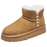 意尔康真皮雪地靴女冬厚底2025加绒加厚防水防滑短筒东北棉靴