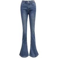 ONLY 2024秋冬辣妹时髦马蹄裤镂空修身微喇裤黑色喇叭牛仔裤女