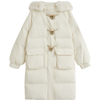 茵曼连帽保暖羽绒服2025冬女装高充绒鸭绒长厚外套 浅米杏 S S 身高154-160体重91-100