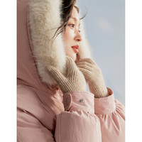 茵曼可拆毛领连帽羽绒服2025冬女装牛角扣灯笼袖长外套 浅粉色 S S 身高154-160体重91-100