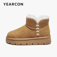 意尔康真皮雪地靴女冬厚底2025加绒加厚防水防滑短筒东北棉靴 36