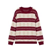圣诞毛衣女款冬季慵懒风撞色条纹加厚绿色针织衫女爆款