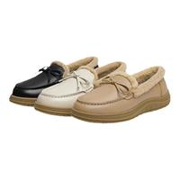 红蜻蜓 RED DRAGONFLY鞋子加绒一脚蹬女鞋秋冬款皮鞋真皮软底中老年豆豆棉鞋