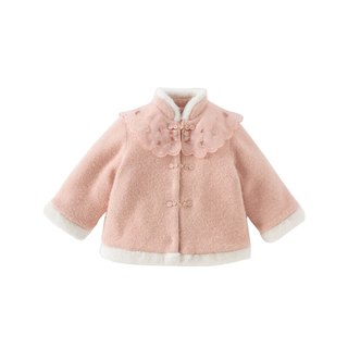 戴维贝拉（DAVE＆BELLA）童装儿童新中式棉服冬季新年宝宝棉衣雪貂绒小童外套女童衣服 灰粉色【现货】 1