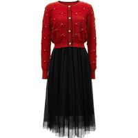 VEROMODA连衣裙女2024早秋真两件拼接网纱吊带裙小香风外套千金优雅 澳木红色 155/76A/XS