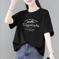 莱可柔 夏季宽松大码短袖T恤女 黑色 2XL