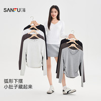 三福 女士V领收腰修身长袖打底衫