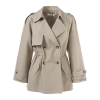 百图betu女装2025春季新款风衣翻领松紧腰显瘦袖口刺绣风衣女2501T49 卡其色