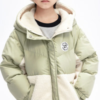 little MO&Co. 童装冬装男童女童羽绒服连帽拼色保暖外套儿童 麦绿色 120 120/56