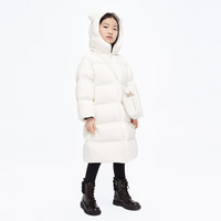 little MO&Co.蓄热 童装冬季男童女童火山岩中长款羽绒服儿童女孩 米白色 130 130/60