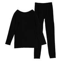 tutuanna5折秋冬保暖内衣女纯色长袖长袖保暖内衣女内搭套装 087514-49(黑色) 均码