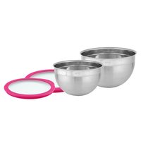 ROSLE RÖSLE 碗套装 2 件套 保鲜盖 ( 直径 20 和 24 厘米 ) , Pink Charity Edition , 高品质不锈钢碗 , 用于准备和储存食物 , 可用洗碗机清洗